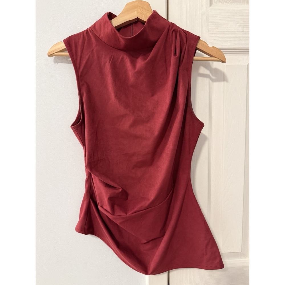 Mare Mare x Anthropologie Faux Suede Draped Top Sz XS Asymmetric Burgundy Fall